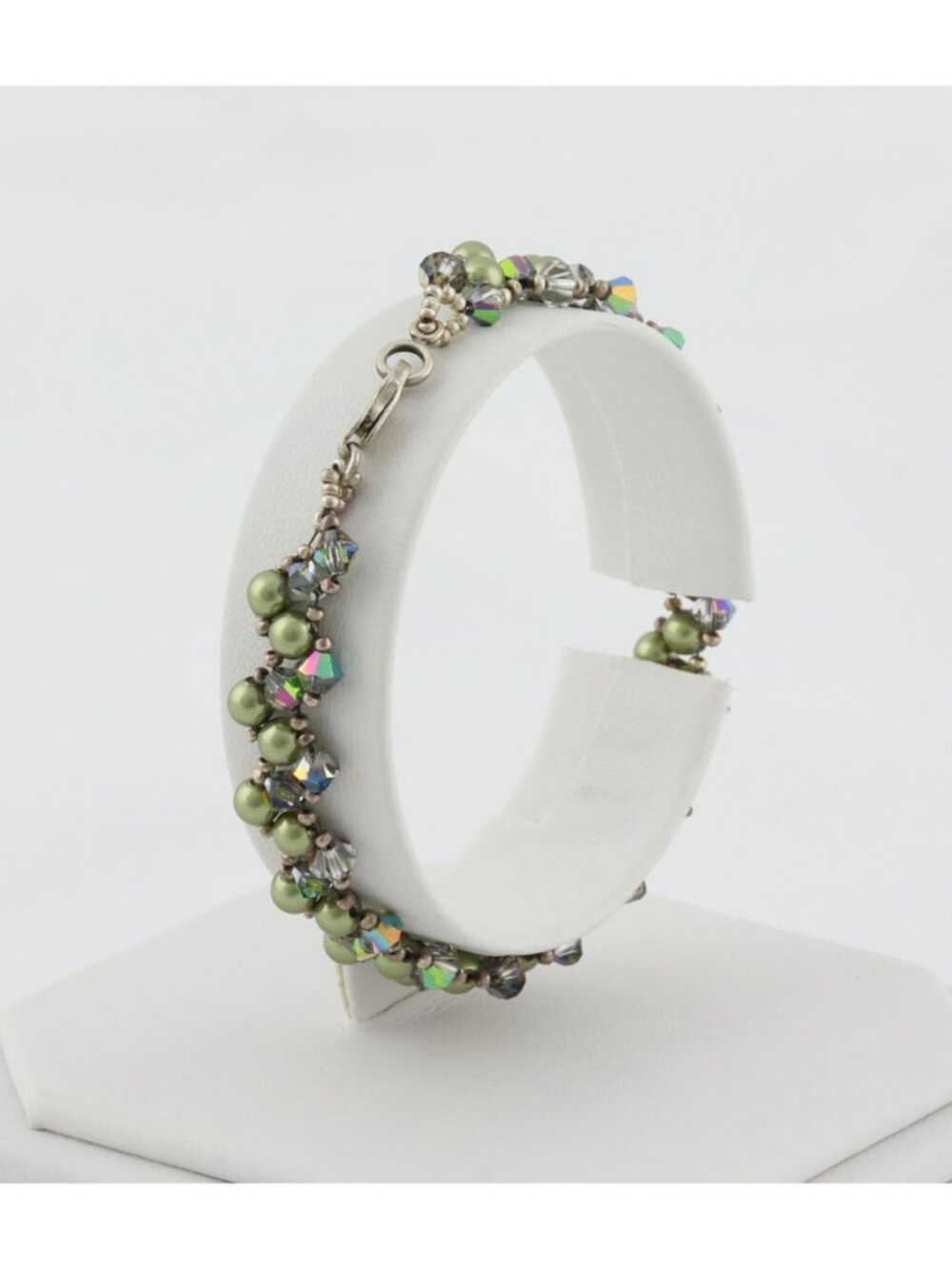 Sterling Silver Bead & Imitation Green Pearl Bracelet 7" inch Woman Teen Child - Picture 7 of 7